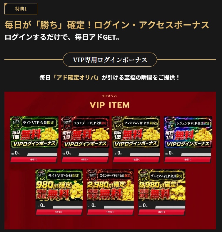 エクストレカ VIPパス 特典1 VIP専用ログインボーナス
